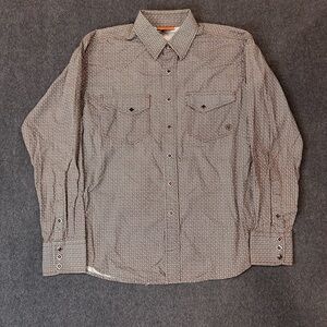 Ariat Women's Pearl Snap Shirt Size M White Brown Pattern Sheer Long Sleeve